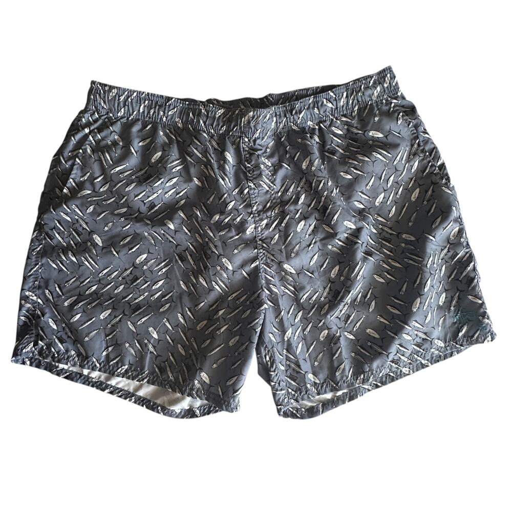 Guy Harvey Swim Trunks Mens XXL Gray Fish Print Beach Swimming Board Shorts